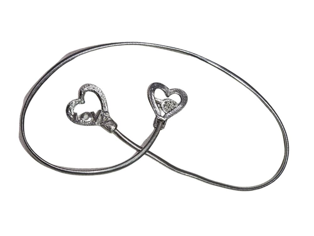 1970s Silver Tennis Motif Serpentine Belt Interlocking Stretchable Heart Buckle